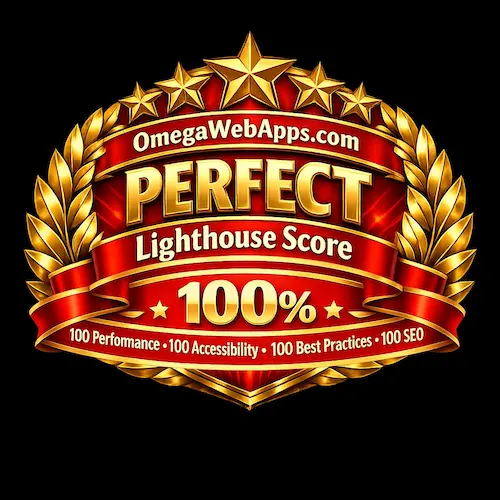 OmegaWebApps.com Perfect Lighthouse Score Badge