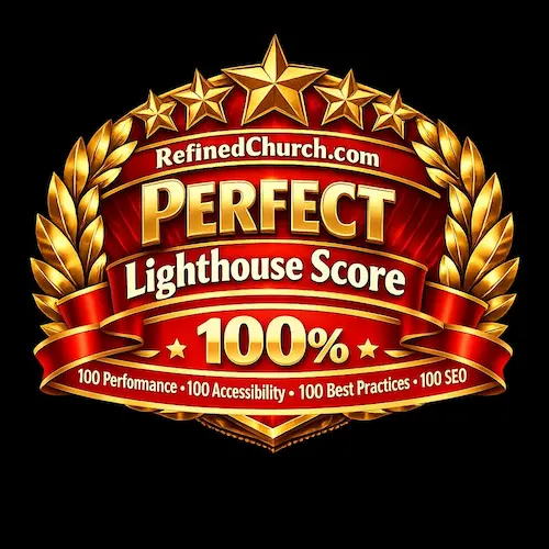 RefinedChurch.com Perfect Lighthouse 100 Score Badge
