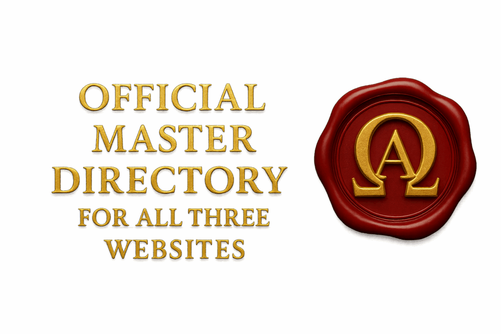 3D gold and royal red seal symbolizing the official master directory for all three websites.